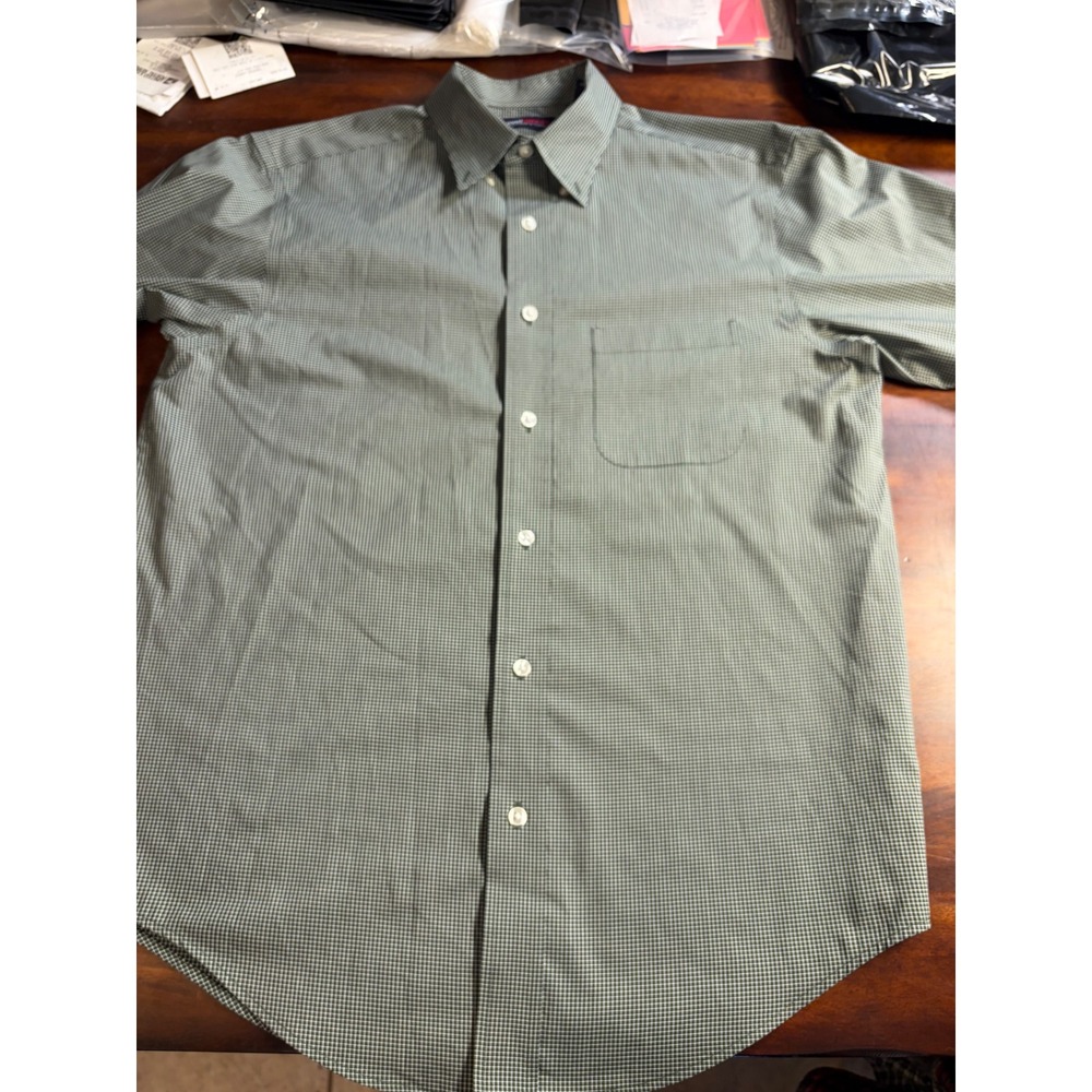 Roundtree & Yorke TravelSmart Mens Green Micro Check Long Sleeve Shirt Medium